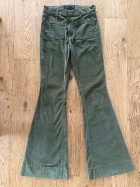Veronica Beard Olive Green Corduroy Flare Pants